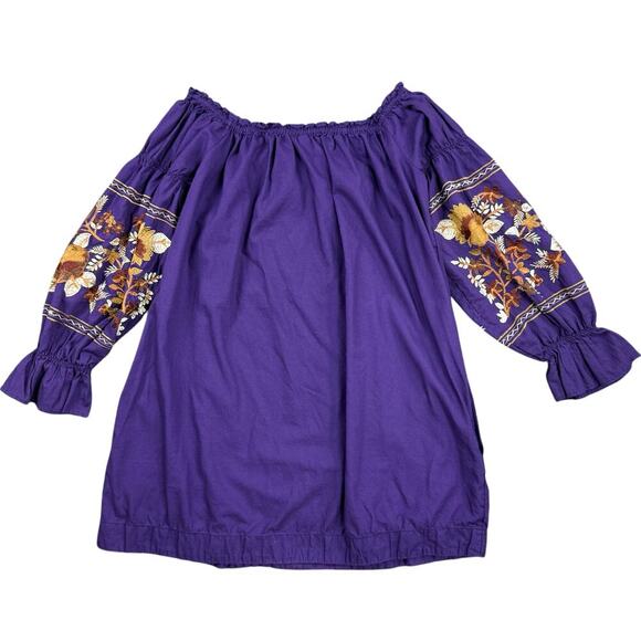 Free People Fleur Shift Off Shoulder Dress Large Lavender Floral Embroidered - Picture 3 of 10